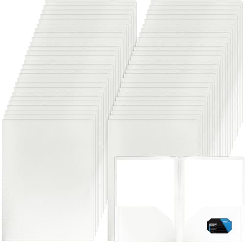 Patelai 50 Pack Plastic Folders with Pocket Bulk 2 Pocket Heavy Duty Letter Size Folders Business Card Holder for School Office File(White Color) - color: White Color