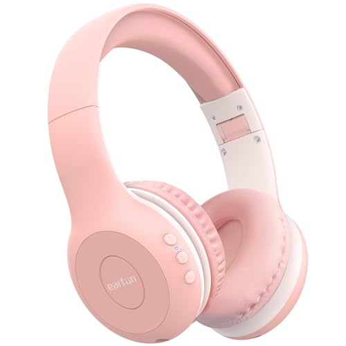 EarFun K2 Kids Bluetooth Headphones, Kids Headphones with Volume Limited, 40H Playtime, Built-in Mic, Stereo Sound, Foldable Over-Ear Headphone for School/Travel/iPad/Tablet, Pink - color: Pink