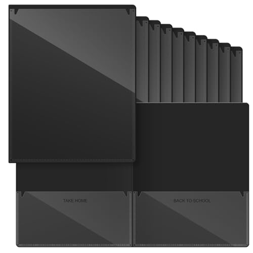 Henoyso 48 Pcs Plastic Take Home Folders with 2 Pockets Parent Teacher Classroom Communication Homework Folder for Students Parent Teacher Connector(Black) - color: Black