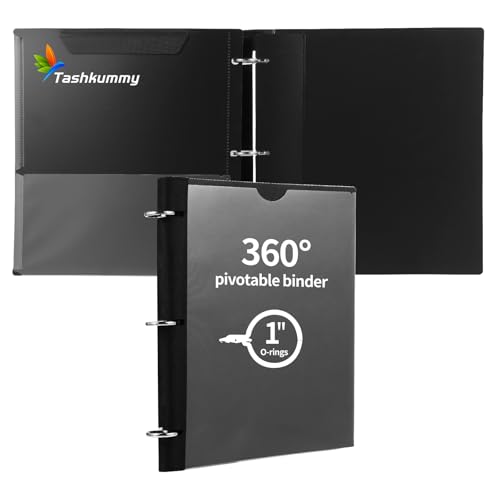 360 Degree Pivotable Binder, Upgraded 3 Ring Binder 1 inch, Flexible Binders 3 Ring, Foldable Three Ring Binders- Black - color: Black, style: 1 PCS Customizable Cover
