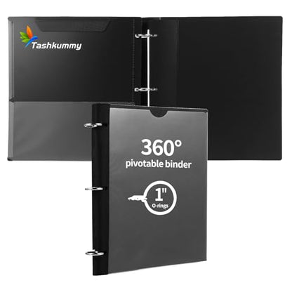 360 Degree Pivotable Binder, Upgraded 3 Ring Binder 1 inch, Flexible Binders 3 Ring, Foldable Three Ring Binders- Black - color: Black, style: 1 PCS Customizable Cover