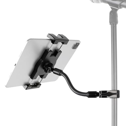 Flexible iPad Holder for Mic Stand, Enhanced Gooseneck Tablet Phone Holder Micophone Music Stand Mount with Super Handle Clamp for iPad Pro 12.9 Air Mini 4.7-13" iPhones & Tablets