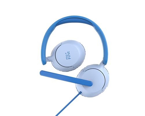 myFirst CareBuds Link W2 Kids Wired Headphones with Microphone, 85dB Volume Limit, 3.5mm On-Ear Headset, Foldable Lightweight Headphones with Rotatable Boom Mic (Mix Blue) - color: Mix Blue