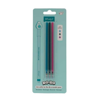 Mr. Wonderful - Set of 3 Erasable Pen Refills - Turquoise, Green and Purple - Heat Sensitive Gel Ink - Ballpoint Pen Refills