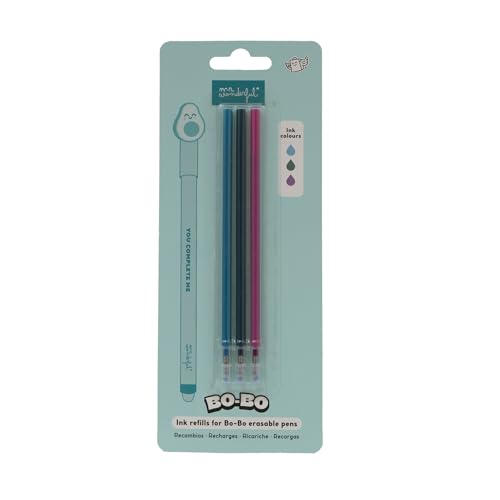 Mr. Wonderful - Set of 3 Erasable Pen Refills - Turquoise, Green and Purple - Heat Sensitive Gel Ink - Ballpoint Pen Refills