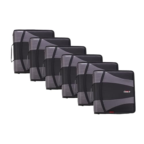 Case-it The Dual 2.0 2-in-1 Zipper Binder | Two 2-Inch D-Rings, 700 Sheet Capacity, 5-Subject Expanding File Folder, Multiple Pockets & Storage Organizer, Shoulder Strap | Dual-301 Black | 6 Pack - color: B Black, size: 6 Pack
