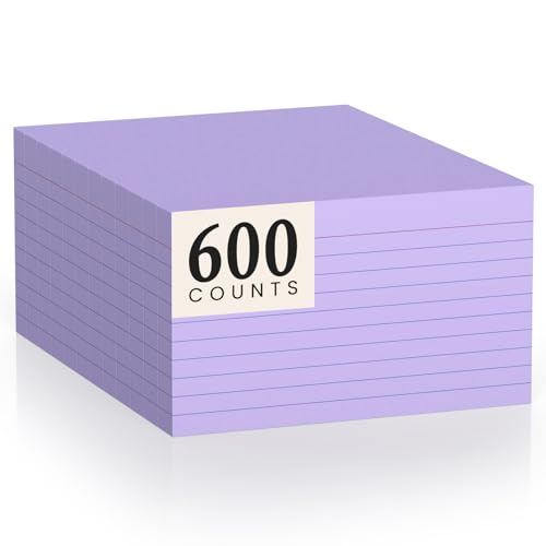 600 Count Index Cards 3 x 5 Inch Purple Lined Flash Cards Ideal for Studying and To-do-List, Portable Note Cards Taking for Students and Teachers, Flash Card Styled for Home, Office or School Use - color: Purple