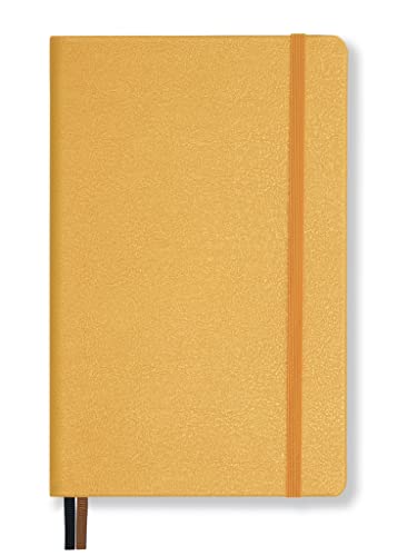 Minimalism Art, Premium Hard Cover Notebook Journal, Medium Size, A5 5.8" x 8.3", 186 Numbered Pages, Gusseted Pocket, Ribbon Bookmark, Extra Thick Ink-Proof Paper 120gsm (Squared, Amber)