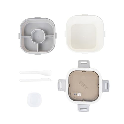 Restaurantware-Bento Tek 57.5 Ounce Bento Box, 1 Reusable Lunch Container - With Fork And Knife, Does Not Contain BPA, White And Gray Plastic Reusable Lunch Box, Microwavable, Dishwashable - size: 1 Count, style: 58 oz - White