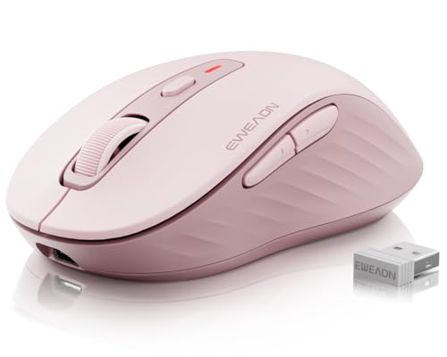 EWEAND Wireless Mouse - for Small to Medium Hands, Dual-Mode 2.4 G/Bluetooth Mouse, 4000 DPI, Rechargeable Battery, Cute Silent Click Computer Mouse for Laptop, Mac, PC, Chromebook - Pink - color: Light Pink