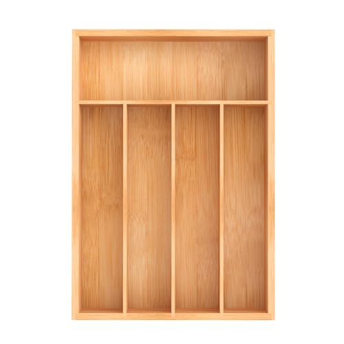 Unibambou Bamboo Utensil Drawer Organizer, Kitchen Organizer for Flatware Cutlery, Silverware Tray for Drawer (5 Slots, Natural) - color: Natural, size: Medium 10 x 14 Inch