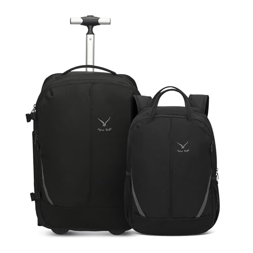 Hynes Eagle 2 in 1 Travel Backpack Set Rolling Backpack with Wheels Carry on Luggage 43L with Personal Item Bag for Men Women 17 inches Laptop Backpack Jet Black - color: Jet Black