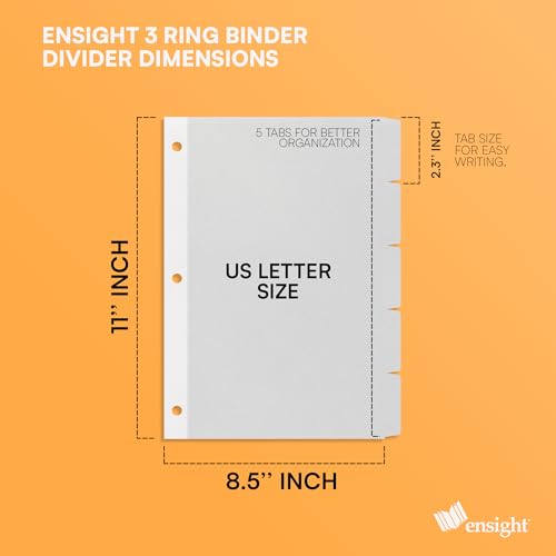 Ensight 3 Ring Page Dividers Bulk, 1/5 Cut Tab Dividers, 100 Per Box - Divider Pages with Tabs, Decorative Printable Rewritable Divider Tabs, Exhibit Tab Dividers for 3 Ring Binders Bulk - size: 5 Tabs With 20 Sets