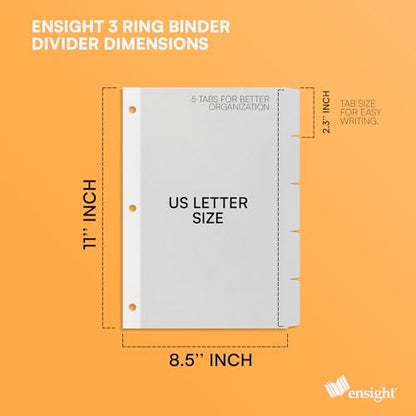 Ensight 3 Ring Page Dividers Bulk, 1/5 Cut Tab Dividers, 100 Per Box - Divider Pages with Tabs, Decorative Printable Rewritable Divider Tabs, Exhibit Tab Dividers for 3 Ring Binders Bulk - size: 5 Tabs With 20 Sets