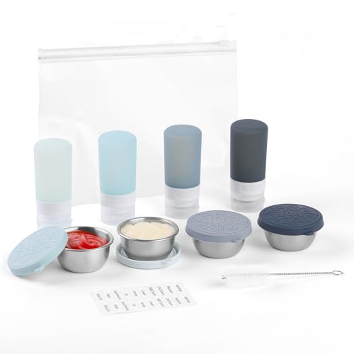 MICEBAY 8-Pack Salad Dressing Container To Go, 2-oz Silicone Small Condiment Squeeze Bottles and 1.6 oz Stainless Steel Sauce Containers Cups, Leakproof Condiment Containers with Lids for Lunch Box - color: Gray, size: 2-oz