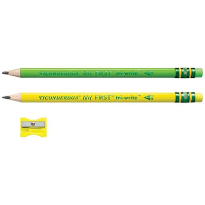 Ticonderoga My First Tri-Write Wood-Cased Pencils with Sharpener, Pre-Sharpened, 2 HB, With Erasers, Neon Colors, 2 Count, 6 Packs - style: 2 Count, 6 Packs