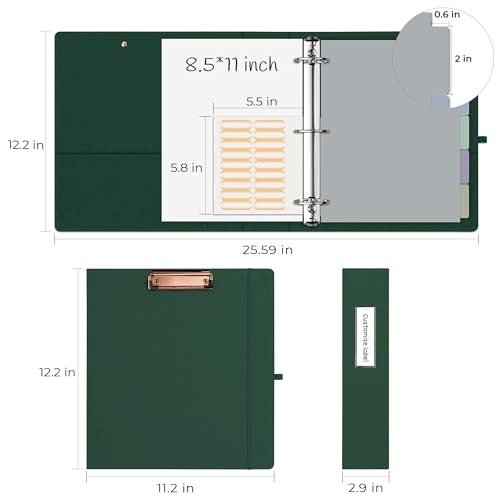 EYROZILL 3 Ring Binder 2 Inch, Binder for Letter Size (11" x 8.5") with 5 Tab Dividers, File Folder Labels and Low Profile Clipboards, Blackish Green - color: Blackish Green, size: ‎Letter Size - 2 Inch