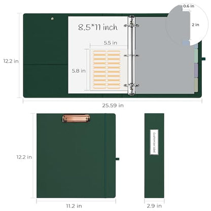 EYROZILL 3 Ring Binder 2 Inch, Binder for Letter Size (11" x 8.5") with 5 Tab Dividers, File Folder Labels and Low Profile Clipboards, Blackish Green - color: Blackish Green, size: ‎Letter Size - 2 Inch
