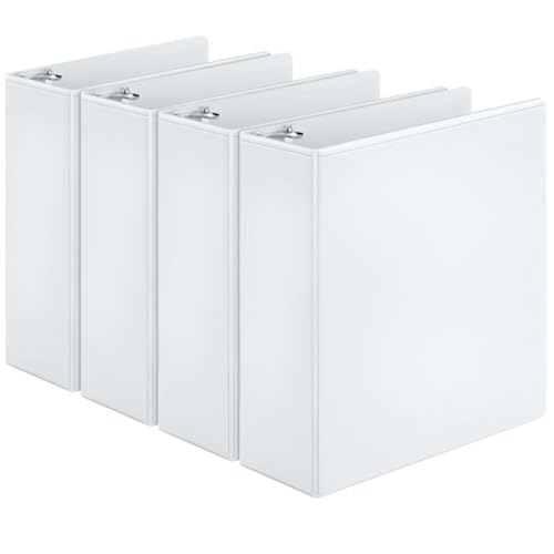 Cardinal Economy 3 Ring Binder, 3 Inch, Presentation View, White, Holds 625 Sheets, Nonstick, PVC Free, 4 Pack of Binders (00430)