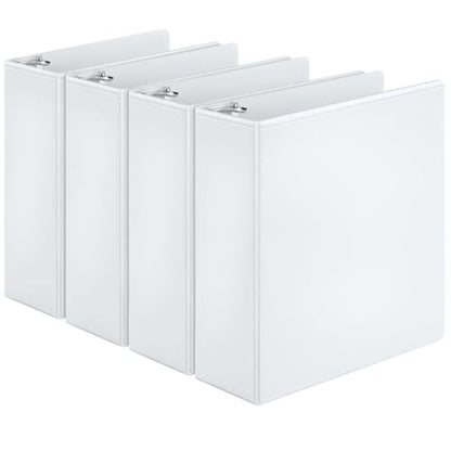 Cardinal Economy 3 Ring Binder, 3 Inch, Presentation View, White, Holds 625 Sheets, Nonstick, PVC Free, 4 Pack of Binders (00430)