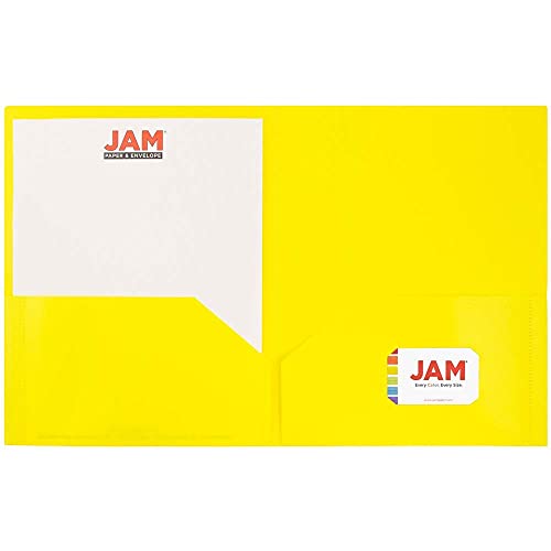 JAM PAPER Plastic 2 Pocket POP Folders - Durable School Folders - Yellow - 6/Pack - color: Yellow, size: 6 Per Pack