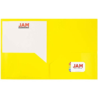 JAM PAPER Plastic 2 Pocket POP Folders - Durable School Folders - Yellow - 6/Pack - color: Yellow, size: 6 Per Pack
