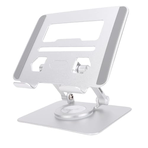 Tablet Stand with Adjustable Height and 360° Rotating Base for 5.8 to 12.9 Inch Tablets Ideal for Video Calls and Online Learning (Silver)