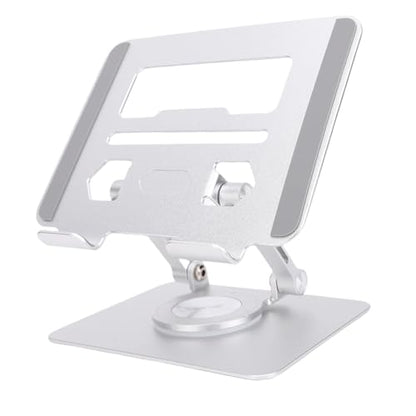 Tablet Stand with Adjustable Height and 360° Rotating Base for 5.8 to 12.9 Inch Tablets Ideal for Video Calls and Online Learning (Silver)