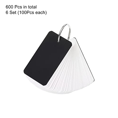 PATIKIL Blank Index Cards with Ring, 600Pcs Blank Flash Card 2.8x1.6" Study Note Cardstock for Memory Learning Studying Office Supplies, Black White - color: Black White