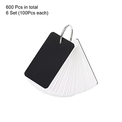 PATIKIL Blank Index Cards with Ring, 600Pcs Blank Flash Card 2.8x1.6" Study Note Cardstock for Memory Learning Studying Office Supplies, Black White - color: Black White