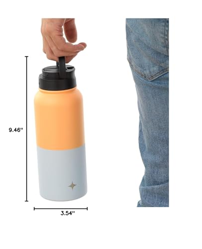 JoyJolt Triple Insulated Water Bottle with Straw Lid AND Flip Lid! 32oz Large Water Bottle, 12 Hour Hot/Cold Vacuum Insulated Stainless Steel Bottle. BPA-Free Leakproof Water Bottles - Thermos Bottle - color: Orange/Blue, size: 32 Ounces
