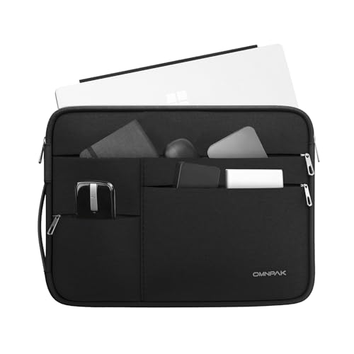 Omnpak Laptop Sleeve Case for Surface Pro 11/10/9/8/7,Side Handle Strap | Multi-Pocket, Water-Resistant Protective Laptop Carrying Bag for Surface Pro 12/11/10/9/8/X/7+/7/6/5/4/3