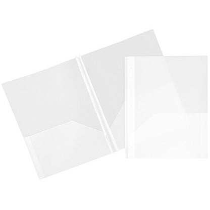 JAM PAPER Plastic Color POP Folders - 2 Pocket Durable Folders with Metal Prongs Fastener Clasps - Clear - Bulk 96/Pack - color: Clear, size: 96 Per Pack