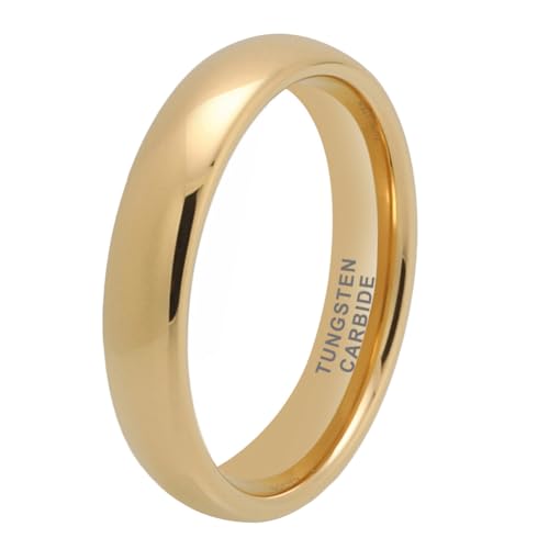 TUTISS 3mm 4mm 5mm 6mm 7mm 8mm 10mm Silver/Gold Tungsten Rings for Men Women Couple Fashion Jewelry Engagement Wedding Bands Domed Polished Comfort Fit - color: 4mm Gold Tungsten