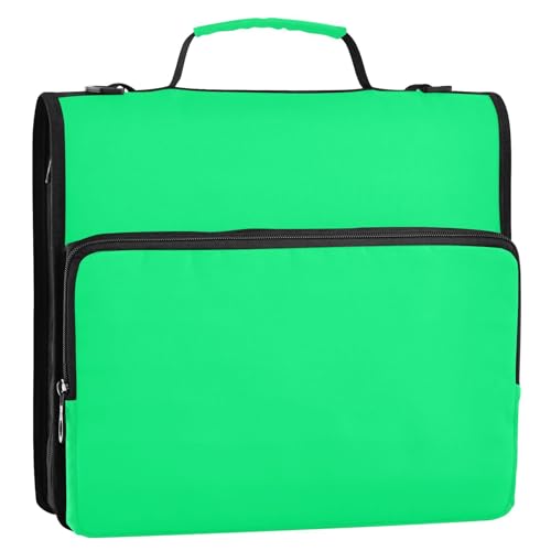 1.5-Inch 3-Rings Sturdy Zipper Binder with Handle Laege Capacity Document Organizer Bag for Middle Student Green - color: Green