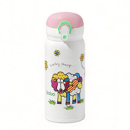 Kids Insulated Water Bottle with Straw & Direct Sip, BPA-Free Stainless Steel, Leak-Proof Cartoon Animal Design, Perfect for Toddlers at School or Outdoors (Pink, 12oz) - color: Pink