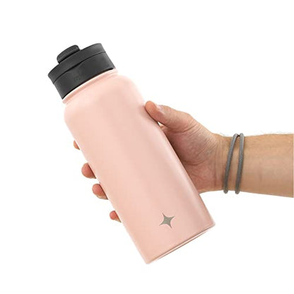 JoyJolt Triple Insulated Water Bottle with Straw Lid AND Flip Lid! 32oz, 12 Hour Hot/Cold Vacuum Insulated Stainless Steel Large Bottle. BPA-Free Leakproof Thermos Water Bottles - color: Blush Pink, size: 32 Ounces