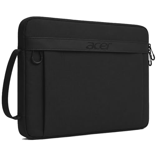 Acer Laptop Sleeve Case for 13.3-14 inch Laptops, Slim Protective Computer Sleeve with Hidden Zipper Pocket, Soft Plush Bubble Padding, Side Handle and Luggage Strap, Travel Laptop Bag, Black | Slim, Soft Bubble Padding, Extra Front Storage, Wrist Strap,