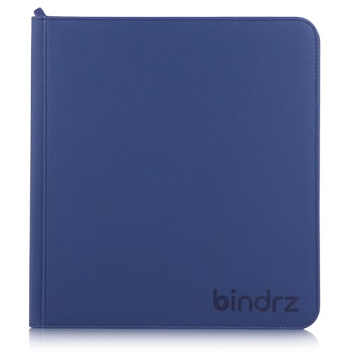 bindrz 12 Pocket Zipper Binder for 480 Sleeved Trading Cards (Blue) | Side Loading Pockets Album, Archival Safe Material, Compatible with TCG MTG and Sports Collectibles - color: Blue