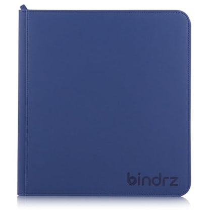 bindrz 12 Pocket Zipper Binder for 480 Sleeved Trading Cards (Blue) | Side Loading Pockets Album, Archival Safe Material, Compatible with TCG MTG and Sports Collectibles - color: Blue