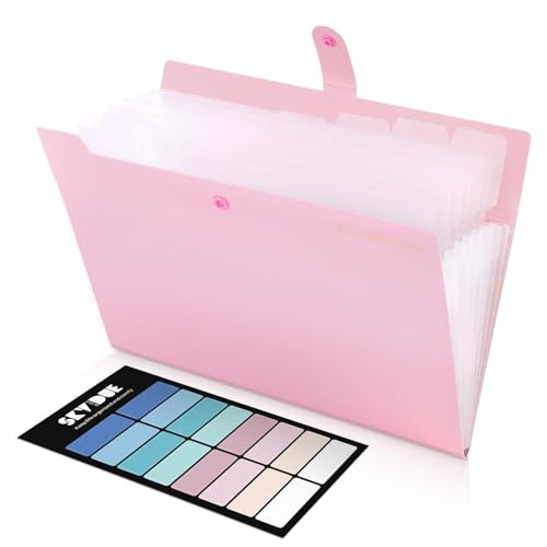SKYDUE Accordion File Organizer, Expanding File Folder with 8 Pockets, Portable Document Paper Organizer, Letter/A4 Size Filing Folder，School Office Supplies Hospital Bag Essentials Pink - color: Pink