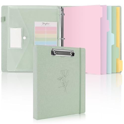 SKYDUE Clipboard Binder with Dividers,1 Inch Linen 3 Ring Binder with Clipboard on Front for Organizer, Clipboard Folder with Pocket, Labels Office Supplies OliveGreen - color: Olive Green