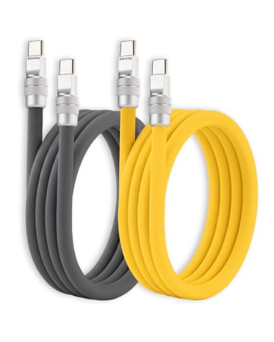 chubbycable Couple Chubby 2 Pack 240W USB C Cable Extra Thick Silicone Fast Charging Cable Compatible with iPhone 17-15 Series iPad Galaxy Series, Gray+Yellow, Type-C to Type-C, 3.3FT - color: Gray+Yellow, size: 3.3ft (1m), style: Type C-Type C