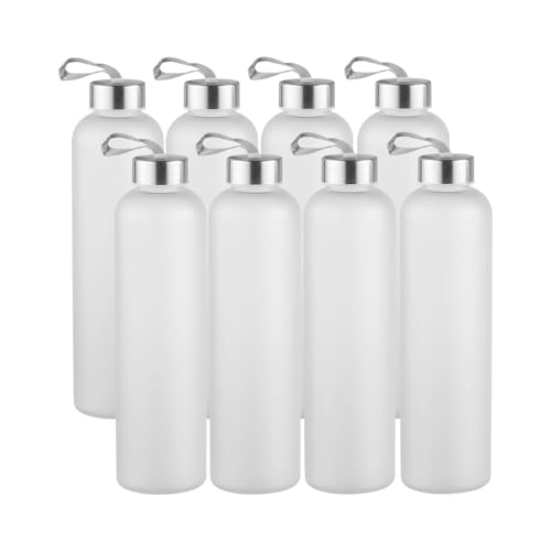 novelinks 8 Pack 27OZ Frosted Water Bottles with Stainless Steel Silver Lid,Leakproof Gym Bottles, Reusable Sport Water Jug for Fitness Camping Office - color: Frosted-27oz-8Pack