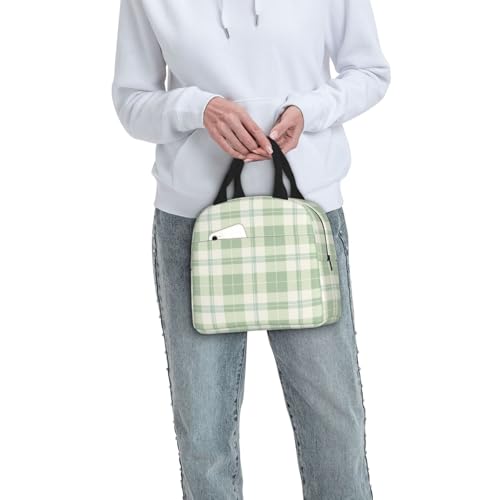 Lunch Bag Pastel Green Plaid Insulated Lunch Box Reusable Cooler Tote for Adults Student Girl Boy Work Office School Picnic Over 3 Years Old - color: B0371