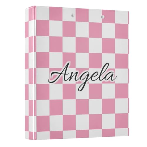 Custom 3 Ring Binder 1.5 Inch Round Rings Pink Checkered Personalized Name Binders Organizer Fashion View Binder with 2 Pockets for School Office Supplies - color: Multi10