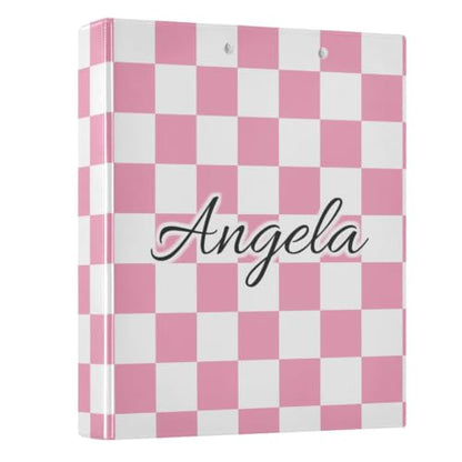 Custom 3 Ring Binder 1.5 Inch Round Rings Pink Checkered Personalized Name Binders Organizer Fashion View Binder with 2 Pockets for School Office Supplies - color: Multi10