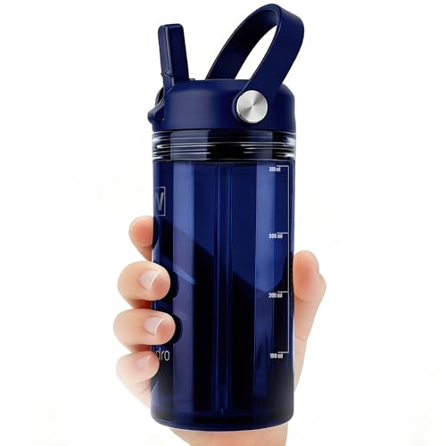 12 oz Clear Water Bottle with Straw & Handle, Leakproof Tritan Water Bottle, BPA Free Reusable Plastic Bottle with Volume Markings, Dishwasher Safe for School,Travel, Sports, Dark Blue - color: Dark Blue, size: 12 Ounces