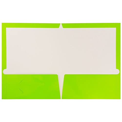 JAM PAPER Laminated Two Pocket Glossy School Folders - Letter Size - High Gloss Lime Green - 6/Pack - color: Lime Green, size: Pack of 6 Folders