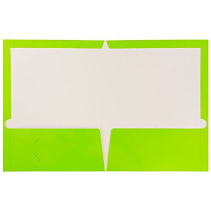 JAM PAPER Laminated Two Pocket Glossy School Folders - Letter Size - High Gloss Lime Green - 6/Pack - color: Lime Green, size: Pack of 6 Folders